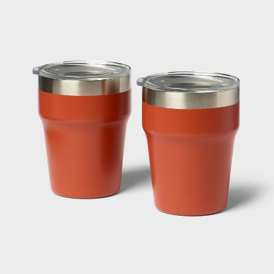 12oz 2pk Stainless Steel Stacking Short Tumbler with Lid Red - Room Essentials