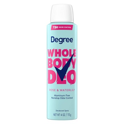 Degree 72H Odor Protection Whole Body Deodorant Spray for Women Rose & Waterlily - Aluminum-Free 4oz