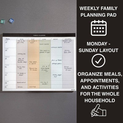 Altitude Weekly Family Planner Notepad 12"x9.5" Magnetic Back Monday/Sunday Layout