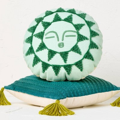 2pk 10"x10" Cotton Round and Square Decorative Pillows Green Sun - Opalhouse designed with Jungalow: Abstract Pattern