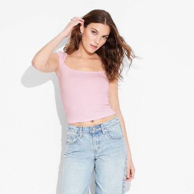 Women's Cap Sleeve Portrait Neck T-Shirt -Wild Fable Light Pink M