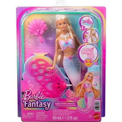 Barbie Bubble Sparkle Mermaid Doll with Bubble-Making Feature, Includes Bubble Solution & Hairbrush