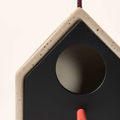 6" Ceramic and Wood Hanging Birdhouse Cream/Black - Woolrich x Target