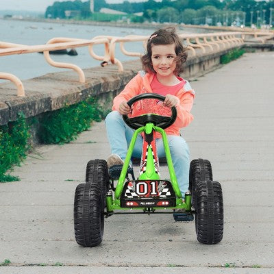 Costway Kids Pedal Go Kart 4 Wheel Ride On Toys w/ Adjustable Seat & Handbrake Green (LOCAL PICKUP ONLY)