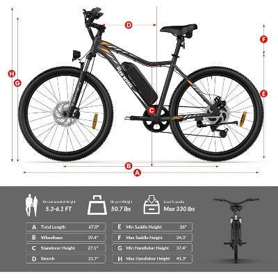 5TH WHEEL MATE Electric Bike - 1000W Peak, 20 mph, 45 Mile Range (PAS), 265 lbs Capacity, 26" Tires, Shimano Tourney 7 Speed Shifter - Black (LOCAL PICKUP ONLY)