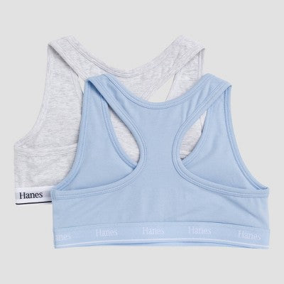 Hanes Girls' 2pk Cotton Sports Bra - Gray/Blue L