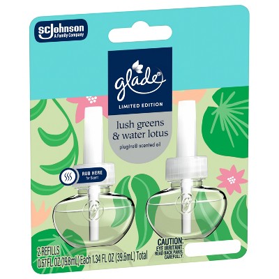 Glade PlugIns Spring Scented Oil Air Freshener Plug In Refills - Lush Greens & Water Lotus - 2ct/1.34oz
