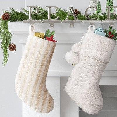 20" Plush Striped Christmas Stocking Cream/White - Wondershop