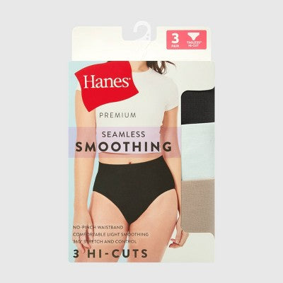 Hanes Premium Women's 3pk Hi Cut Brief Seamless Smoothing Underwear - Black/Beige 8