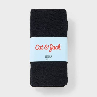 Girls' 2pk Cotton Tights - Cat & Jack Black S