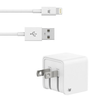 Just Wireless 2.4A/12W 1-Port USB-A Wall Charger with 5' TPU Lightning to USB-A Cable - White