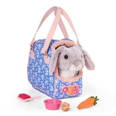 Our Generation Hop In Bunny Carrier & Pet Rabbit Plush Accessory Set for 18" Dolls