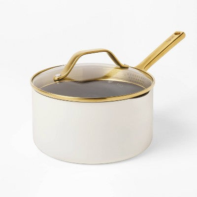3qt Nonstick Ceramic Coated Aluminum Sauce Pan with Champagne Handle Cream - Figmint