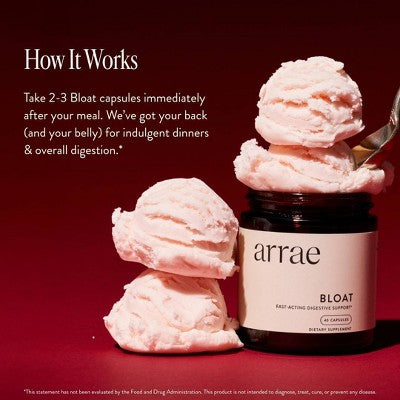 Arrae Bloat, Fast Acting Bloating Support Dietary Supplement Capsules - 40ct