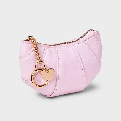 Valentine's Day Croissant Clip On Pouch - A New Day: Solid Pink Coin Purse