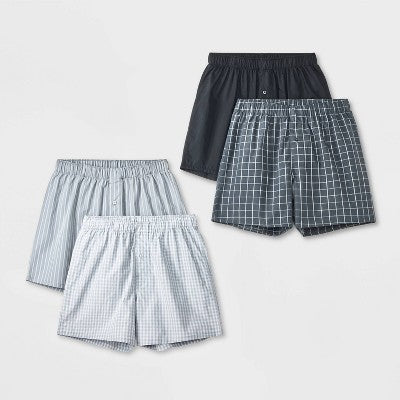 Men's 4pk Striped Woven Boxer Shorts - Goodfellow & Co Gray/Black XL