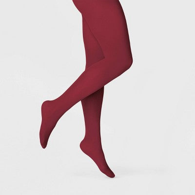 Women's 50D Opaque Tights - A New Day Deep Red M/L