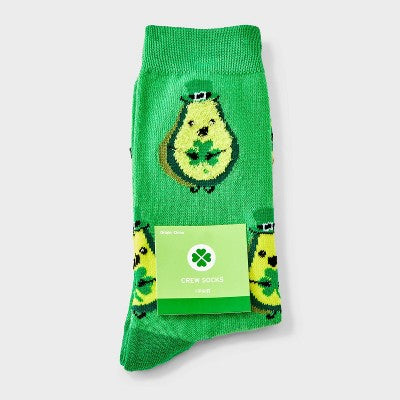 Women's Lucky Avocado St. Patrick's Day Crew Socks - Moss Green 4-10