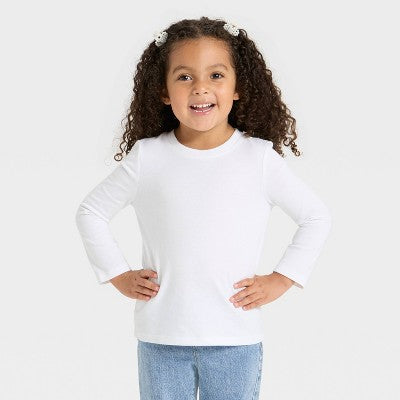 Toddler Girls' Long Sleeve Solid T-Shirt - Cat & Jack White 2T