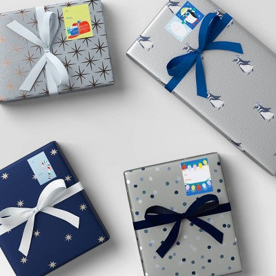 4pk Christmas Velvet Ribbon White/Light & Dark Blues - Wondershop