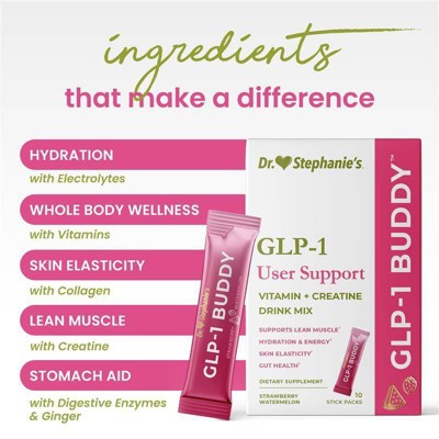 Dr. Stephanie's GLP-1 Buddy Vitamin + Creatine Drink Mix for GLP-1 Users - 12ct