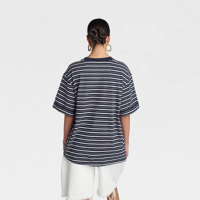 KBB by KAHLANA Women's 'The Asymmetric Hem - Navy Blue Striped S