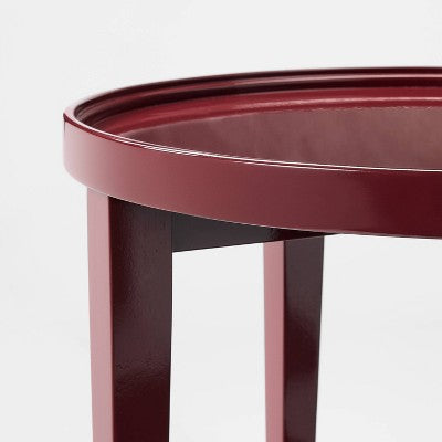 Round Accent Table Wood Lacquer Finish Dark Red - Threshold designed with Studio McGee Fully Assembled (LOCAL PICKUP ONLY)