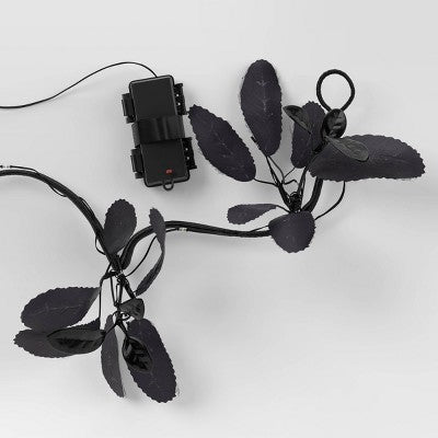 25 Light LED Black Faux Leaves Garland Halloween String Lights - Hyde & EEK! Boutique: Indoor/Outdoor, Battery-Powered