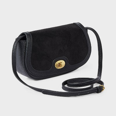 Faux Suede Turn Lock Wallet Crossbody - A New Day Black