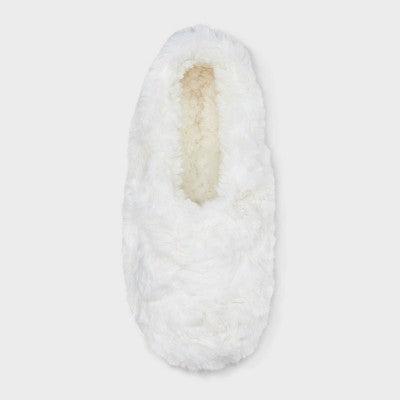 Women's Pebble Textured Faux Fur Cozy Pull-On Slipper Socks with Grippers - Auden Ivory S/M