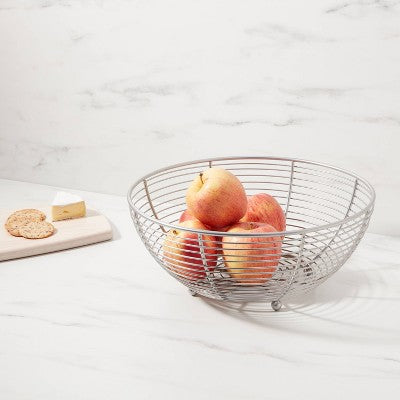 Nickel Fruit Basket - Threshold: Handcrafted Steel Kitchen Rack, Freestanding Silver Fruit Holder, 12"x12"x5"