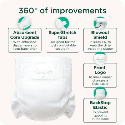HealthyBaby Certified Safe Organic Cotton Enhanced Diapers - Size 1 - 66ct