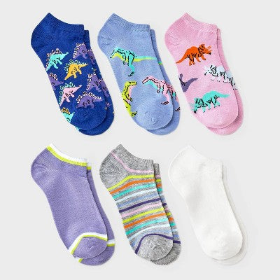 Women's Dinosaur 6pk Low Cut Socks - Assorted Colors 4-10