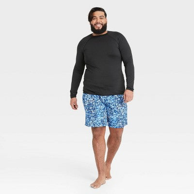 Men's Big & Tall Rash Guard Swim Shirt Black 5XLT