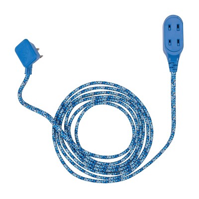 Globe Electric 9' Fabric Extension Cord with 3 Polarized Outlets Metallic Blue