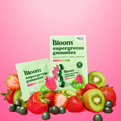 BLOOM NUTRITION Greens & Superfoods Supergreens Gummies - Strawberry Kiwi - 12 servings