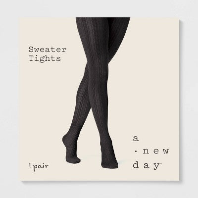 Women's Cable Sweater Tights - A New Day Black M/L