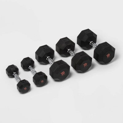 Hex Dumbbell 50lbs Black - All In Motion: Rubber & Chrome, Total Body Workout (LOCAL PICKUP ONLY)