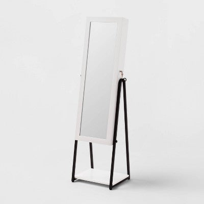 Jewelry Cabinet with Mirror - Brightroom: Full-Length Organizer, MDF, Rectangle, White, 60.75" Height, 5 Pieces (LOCAL PICKUP ONLY)