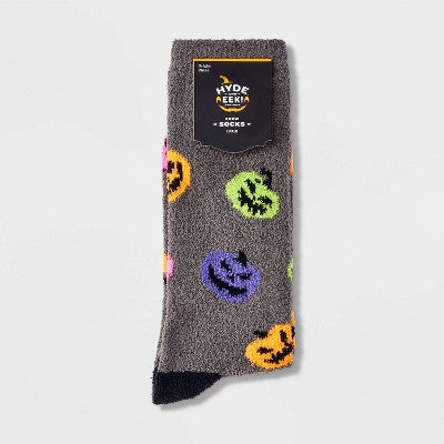 Men's Pumpkin Halloween Cozy Crew Socks - Hyde & EEK! Boutique Charcoal Gray 8-12