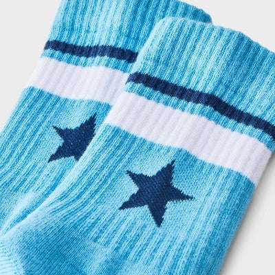 Women's Stars Cushioned Ribbed 2pk Mid Crew Socks - Blue/White/Navy 4-10