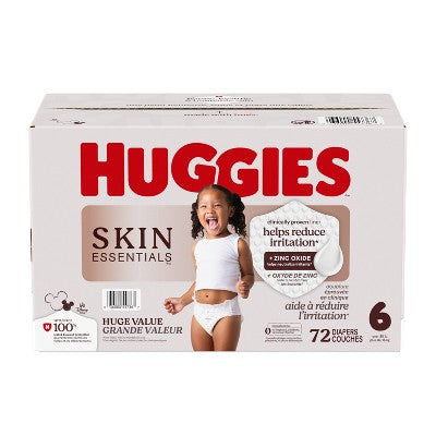 Huggies Skin Essentials Luxury Diapers - Size 6 - 72ct: Disposable, Latex-Free, Hypoallergenic, 35+ lbs, Leak Guards