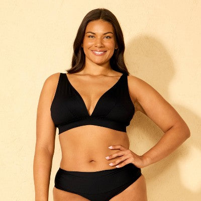 Women's Shaping Longline Triangle Bikini Top -Shade Shore Black M