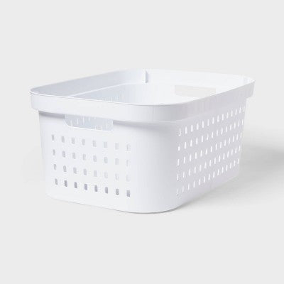 1.5bu Rectangle Modern Laundry Basket - Brightroom: White Plastic Clothes Basket with Built-In Handles, Medium Size (LOCAL PICKUP ONLY)
