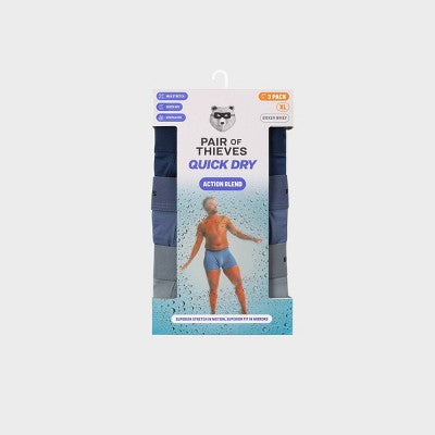 Pair of Thieves Men's Quick Dry Boxer Briefs 3pk - Navy Blue L: Mid Rise, Full Waistband Elastic, Machine Washable