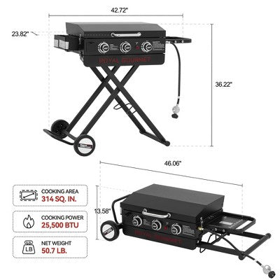 RoyalGourmet Portable 3-Burner Gas Griddle PD3001TG Black (LOCAL PICKUP ONLY)