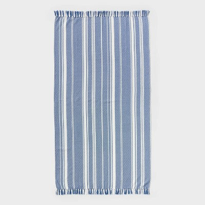 40"x72" Peshtemal Premium Lightweight Striped Oversized Beach Towel with Knotted Fringe Blue - Threshold (LOCAL PICKUP ONLY)