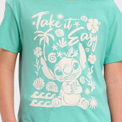 Girls' Disney Lilo & Stitch Short Sleeve Graphic T-Shirt - Aqua M