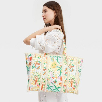 Vacation Fringe Canvas Tote Bag Yellow/Green - Roller Rabbit x Target