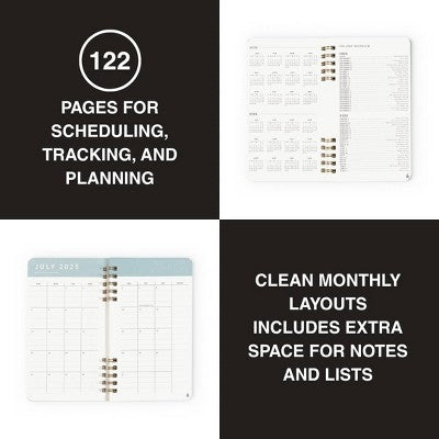 Altitude Supplies 3.625"x6.25" Monthly Planner, July 2025 to June 2026, Seafoam Blue